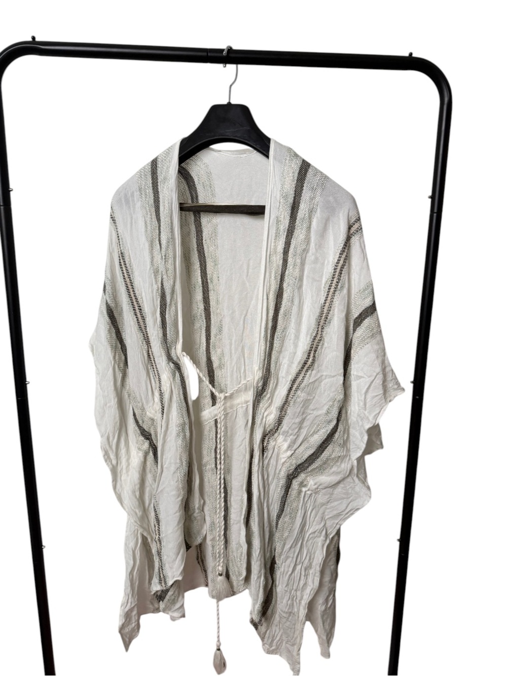 Time and Tru White and Gray Striped Open Front Swim Coverup